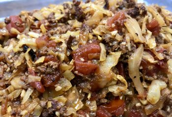 Grass Fed Ground Beef with Braised Cabbage and Organic Tomato