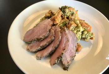 Seared Pork Tenderloin over Broccoli and Potato 
