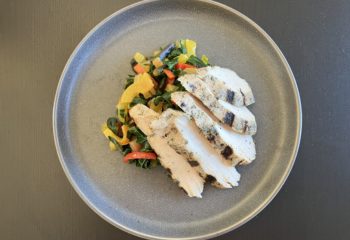 Herb Grilled Natural Chicken with Swiss Chard & Bell Pepper Sauté