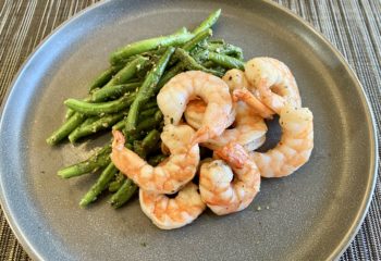 Herb Roasted Shrimp with Sauteed Organic Green Beans & Basil Pesto and Toasted Almonds